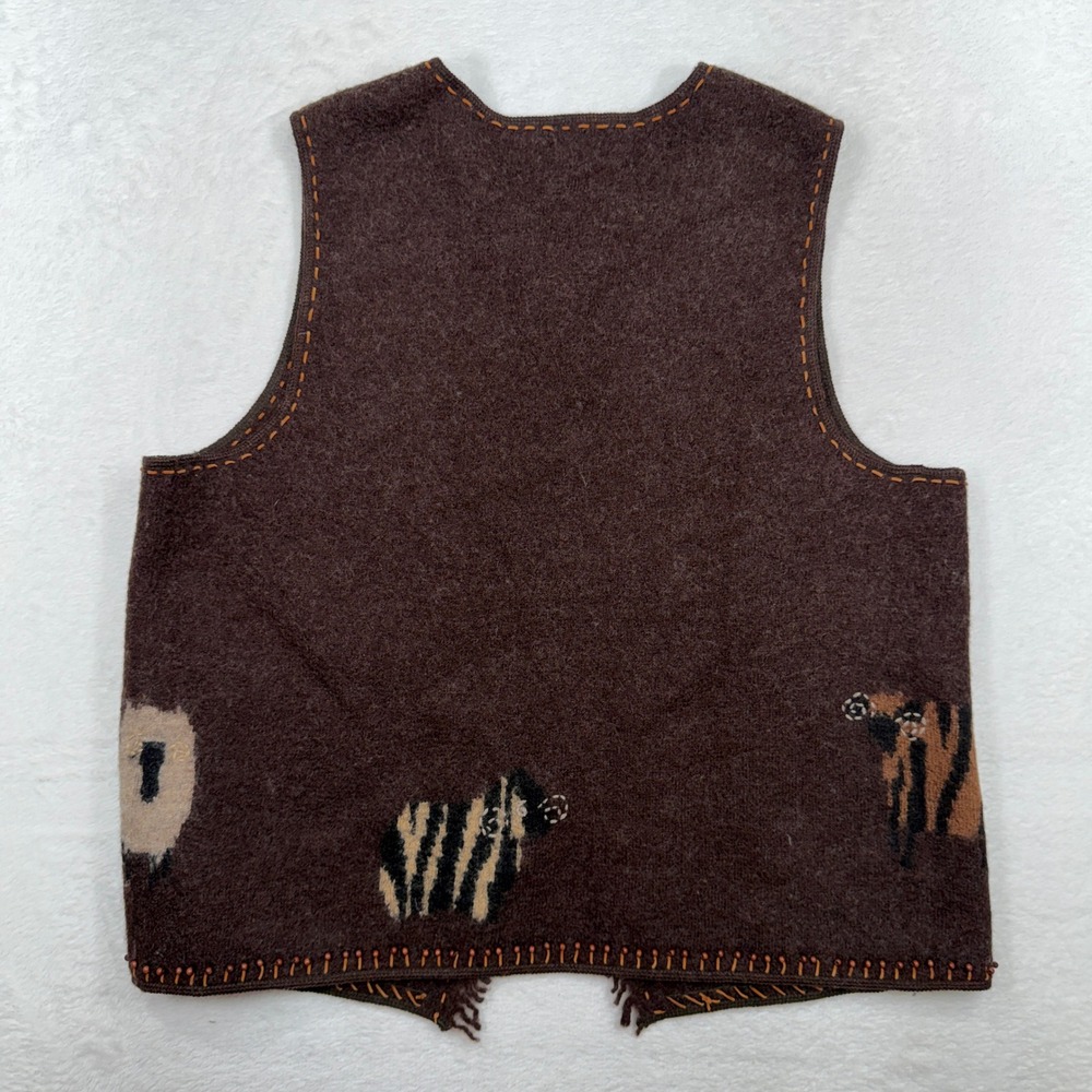 Susan Bristol M Wool Sweater Vest Goat Sheep Animal Print Embroidered Vintage - Picture 13 of 15